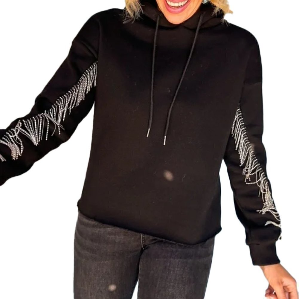 🆕 AQUA Black Fringe Sleeve Sweatshirt Size XS